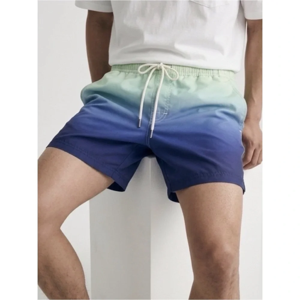 Normcore Classic Blokecore Menswear American Eagle Blue Ombre Swim Trunks  Small